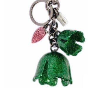 Coach Glitter Resin Tea Rose Bag Charm Keychain Green Pink F58514